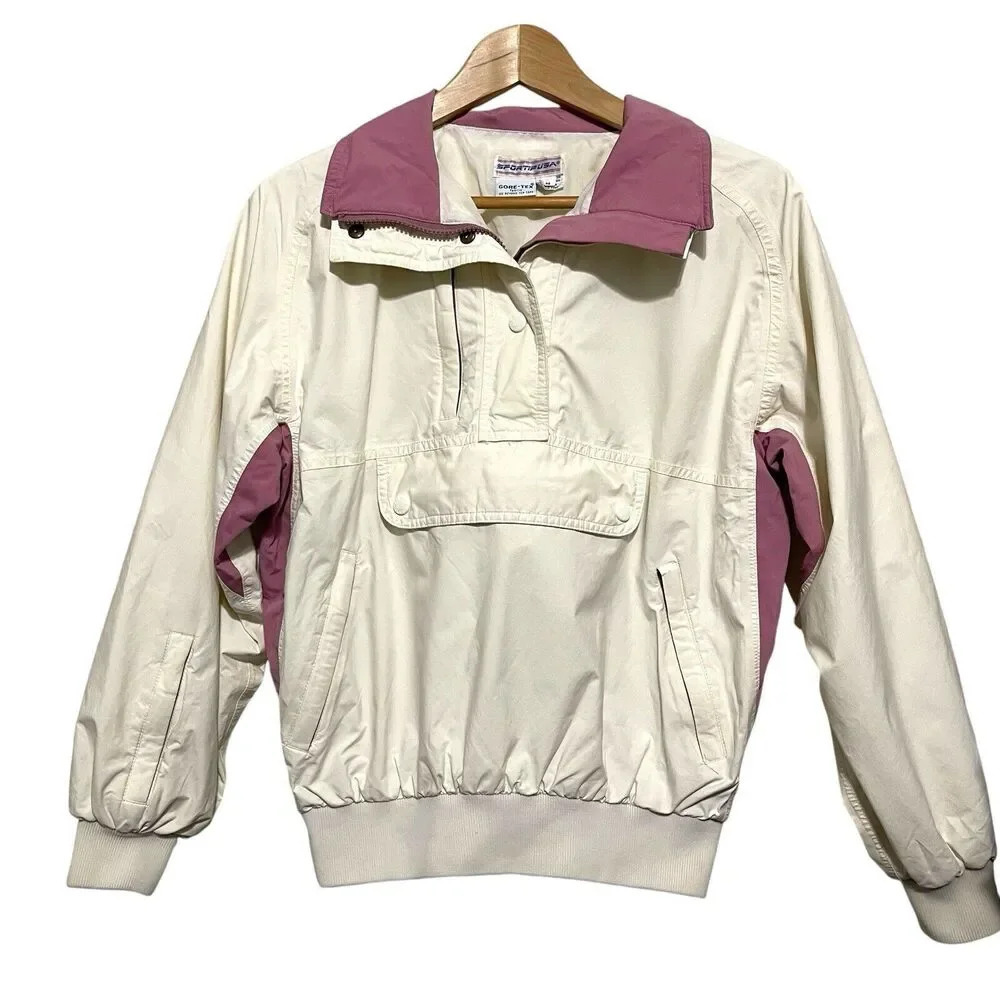 Sportif USA Womens Anorak Jacket M Cream‎ Mauve Vintage Gore-Tex Pullover 90s